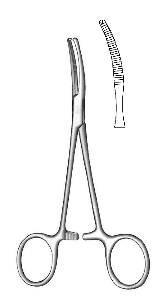 Pinza de peritoneo Baby-Mikulicz - longitud = 14 cm / 5-1/2&quot;, curvada