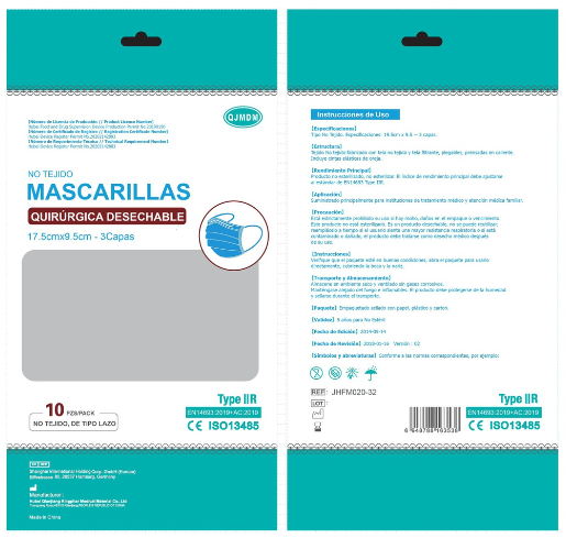 Mascarilla Quirúrgica 3 Capas IIR Azul - Paquete de 10 ud