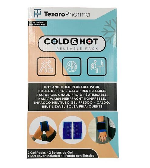 Pack de 2 Bolsas de Gel Frío y Calor Reutilizables (26 x 15 cm) más Funda Multiposición con Caja de Tezaro Pharma