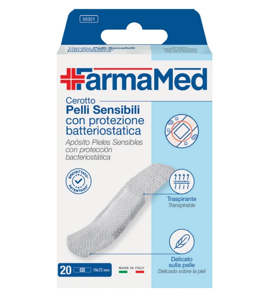 Apósitos TNT Pieles Sensibles con Protección Bacteriostática de FarmaMed, 19 x 72 mm - Caja de 20 Unidades