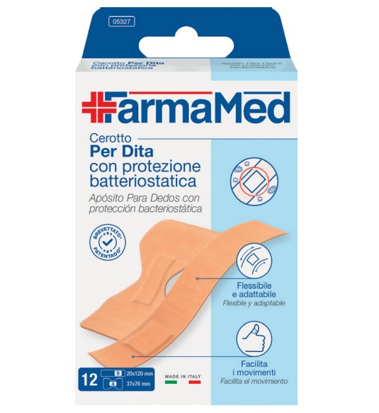 Apósitos para Dedos con Protección Bacteriostática de FarmaMed, 2 Tamaños - Caja de 12 Unidades