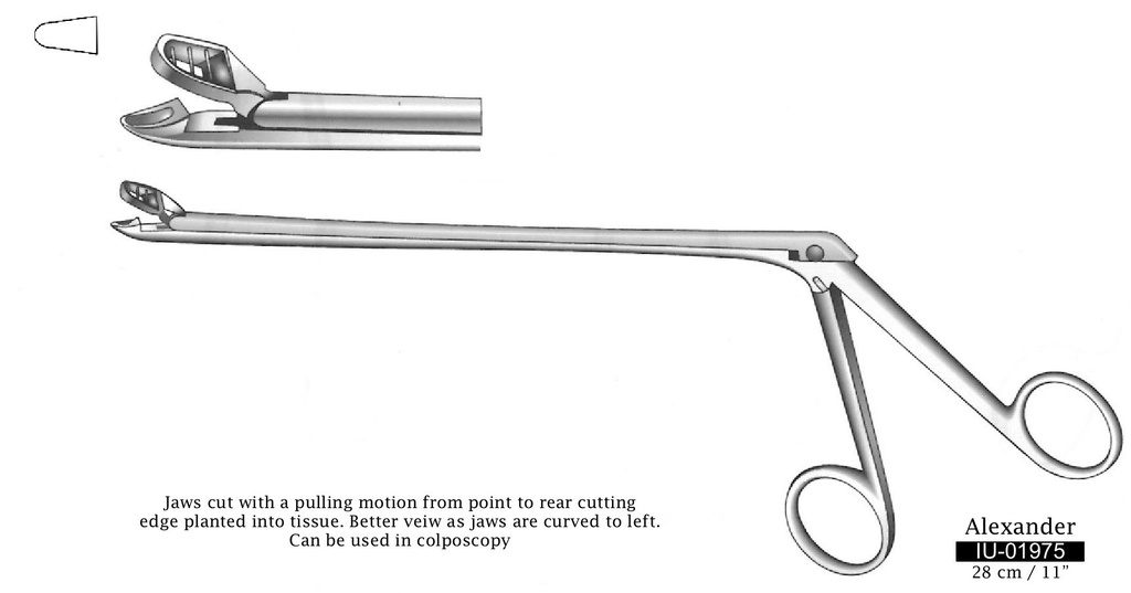 Pinza para biopsia uterina Alexander - longitud = 28 cm / 11&quot;, longitud del eje = 20 cm / 8&quot;
