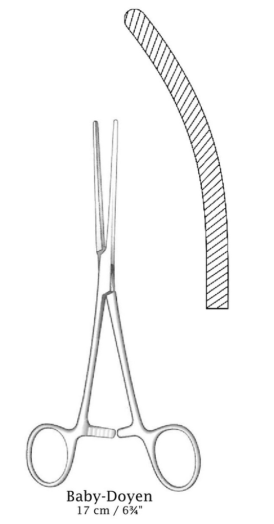 Baby-Doyen Intestinal Clamp Forcep - longitud = 17 cm / 6-3/4&quot;, Curva