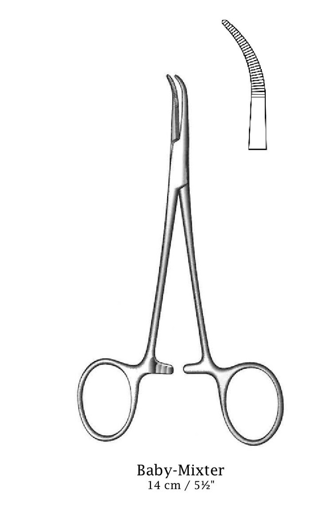 Pinza de arteria Baby-Mixter - longitud = 14 cm / 5-1/2&quot;, curvada