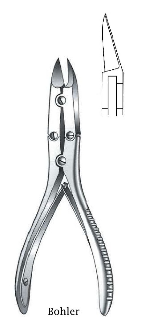Pinza cortante para huesos Bohler, curva - longitud = 14.5 cm / 5-3/4&quot;