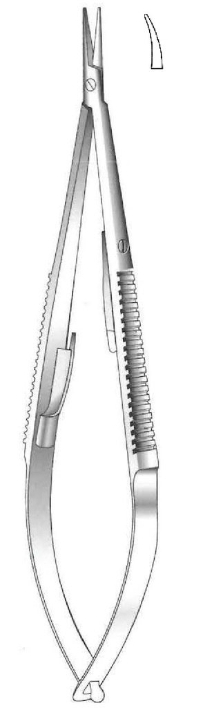 Porta agujas Castroviejo con bloqueo, punta lisa, curva - longitud = 13 cm / 5-1/4&quot;