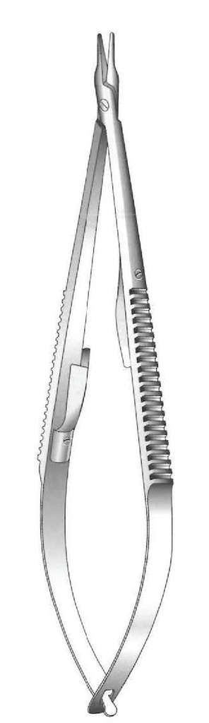 Porta agujas Castroviejo con bloqueo, extra delicado, curva - longitud = 13.5 cm / 5-1/2&quot;