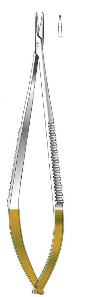 Porta agujas Castroviejo sin bloqueo, punta lisa, recta, TC Gold - longitud = 13.5 cm / 5-1/2&quot;