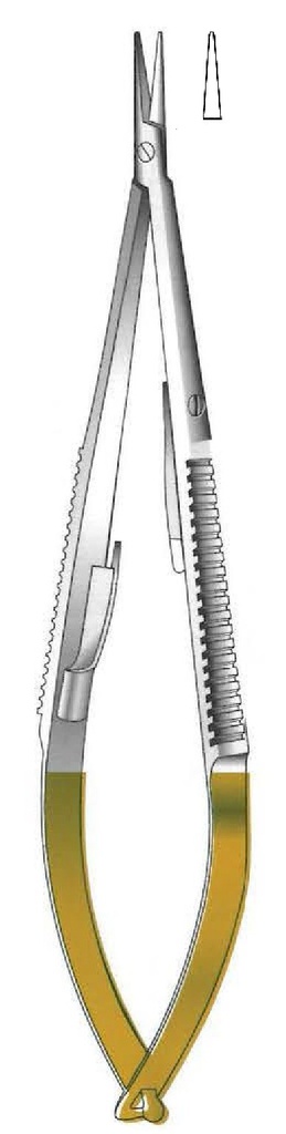 Porta agujas Castroviejo con bloqueo, punta lisa, recta, TC Gold - longitud = 20 cm / 8&quot;