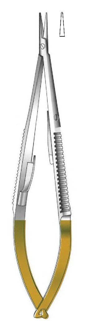 Porta agujas Castroviejo con bloqueo, punta lisa, recta, TC Gold - longitud = 21 cm / 8-1/2&quot;