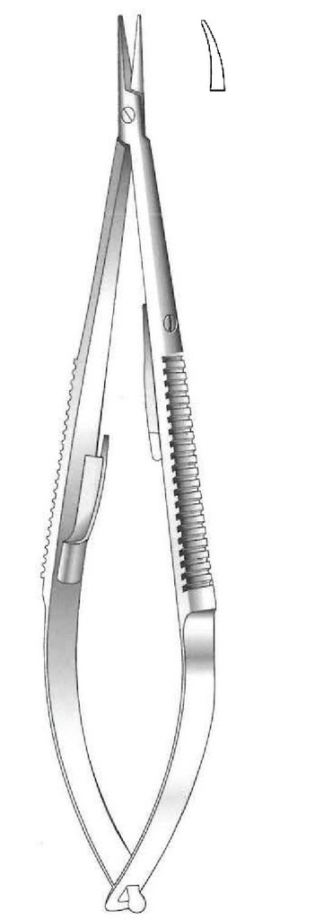 Porta agujas Castroviejo con bloqueo, punta lisa, curva - longitud = 23 cm / 9&quot;