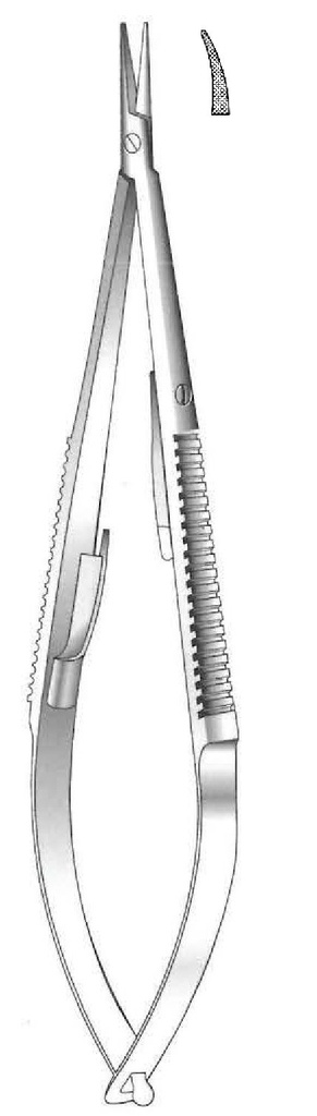 Porta agujas Castroviejo con bloqueo, dentado, curva - longitud = 23 cm / 9&quot;