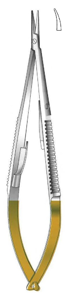 Porta agujas Castroviejo con bloqueo, punta lisa, curva, TC Gold - longitud = 23 cm / 9&quot;