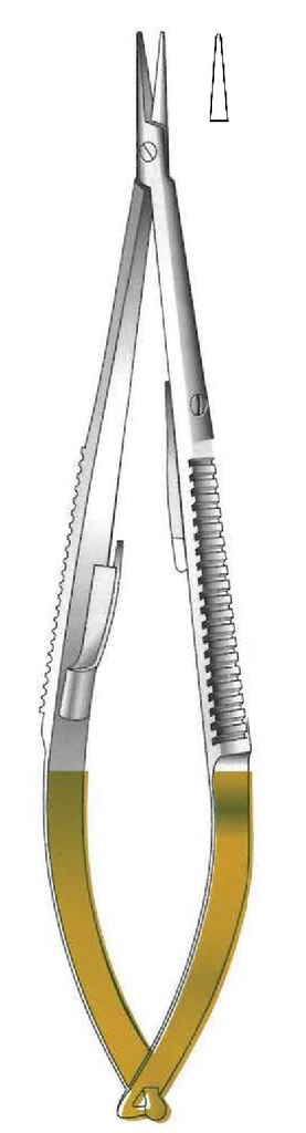 Porta agujas Castroviejo con bloqueo, punta lisa, recta, TC Gold - longitud = 23 cm / 9&quot;
