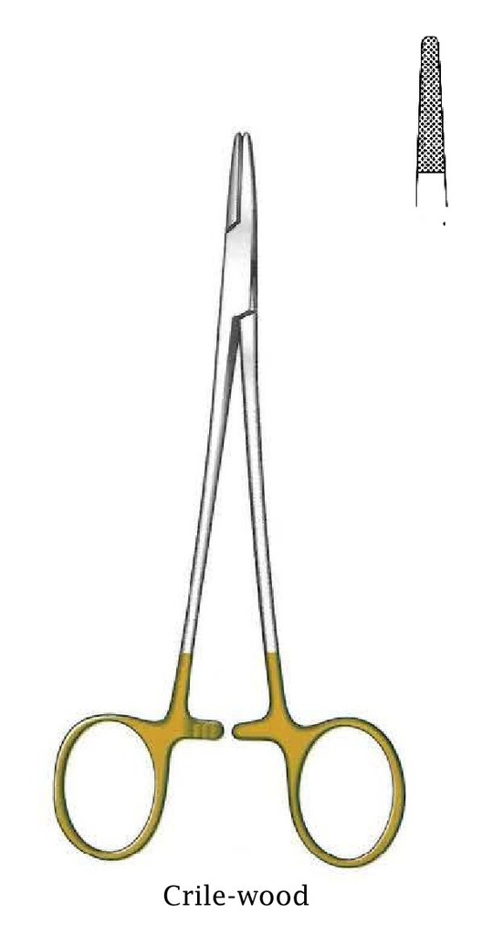 Porta agujas Crile-Wood, dentado = 0.4 mm, TC Gold - longitud = 15 cm / 6&quot;