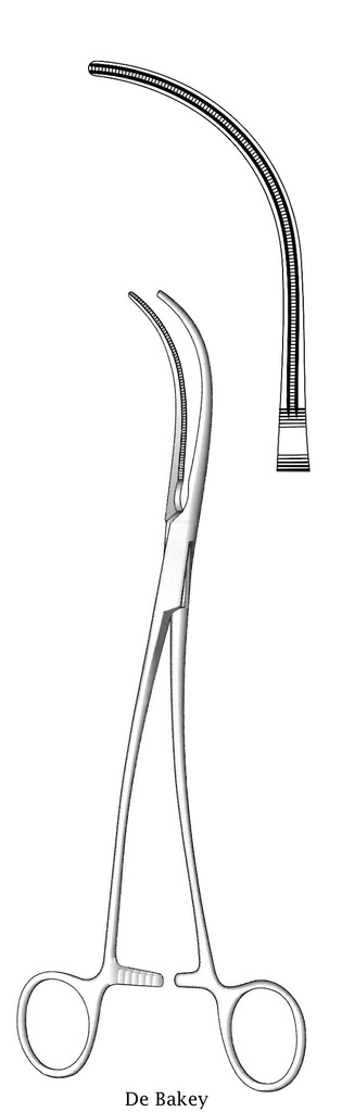 Pinza vascular Debakey, curva, dentada completo - longitud = 24 cm / 9-1/2&quot;