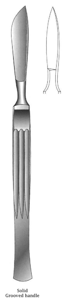 Cuchillo para disección, sólido con mango acanalado, figura 6 - longitud = 15 cm / 6&quot;