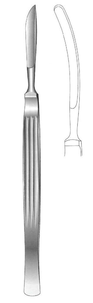 Cuchillo para disección, sólido con mango acanalado, curvo - longitud = 18 cm / 7&quot;