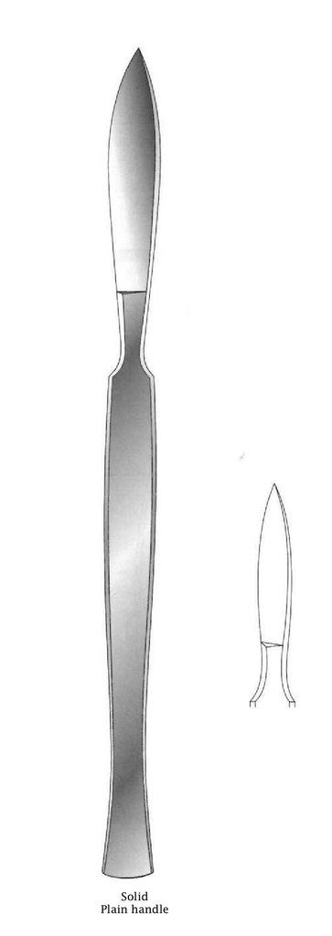 Cuchillo para disección, sólido con mango liso, figura 6 - longitud = 15 cm / 6&quot;