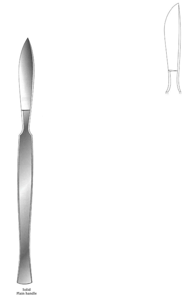 Cuchillo para disección, sólido con mango liso, figura 4 - longitud = 16 cm / 6-1/4&quot;
