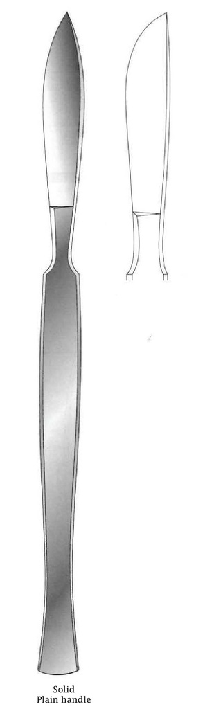 Cuchillo para disección, sólido con mango liso, figura 5 - longitud = 16 cm / 6-1/4&quot;