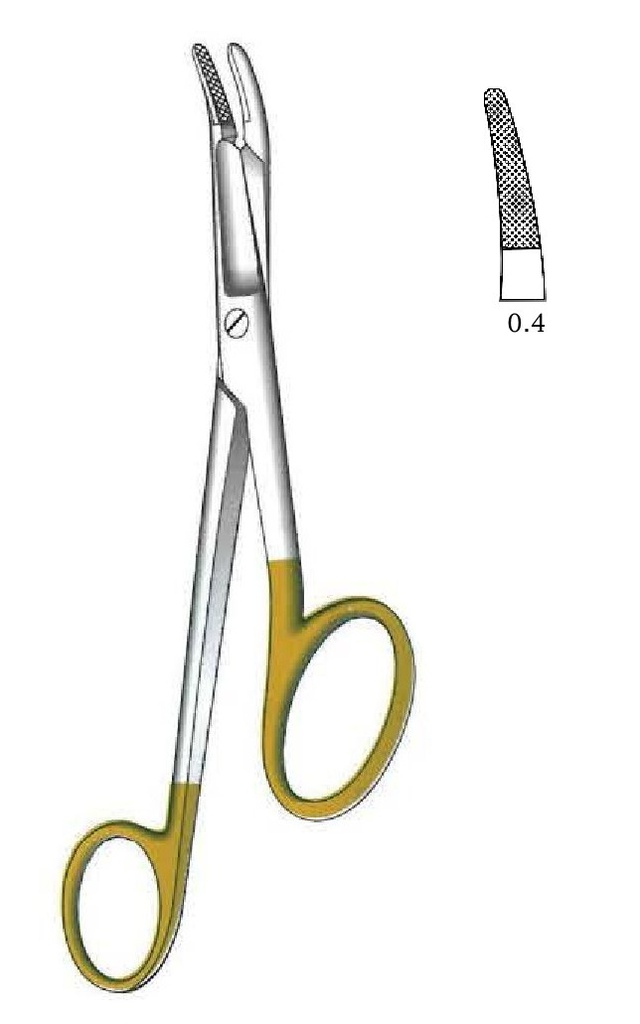 Porta agujas Gillies con tijera, mano derecha, TC Gold - longitud = 12.5 cm / 5&quot;