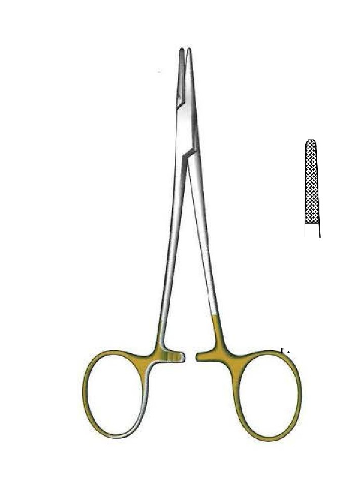 Porta agujas Halsey, dentado = 0.4 mm, TC Gold - longitud = 13 cm / 5&quot;