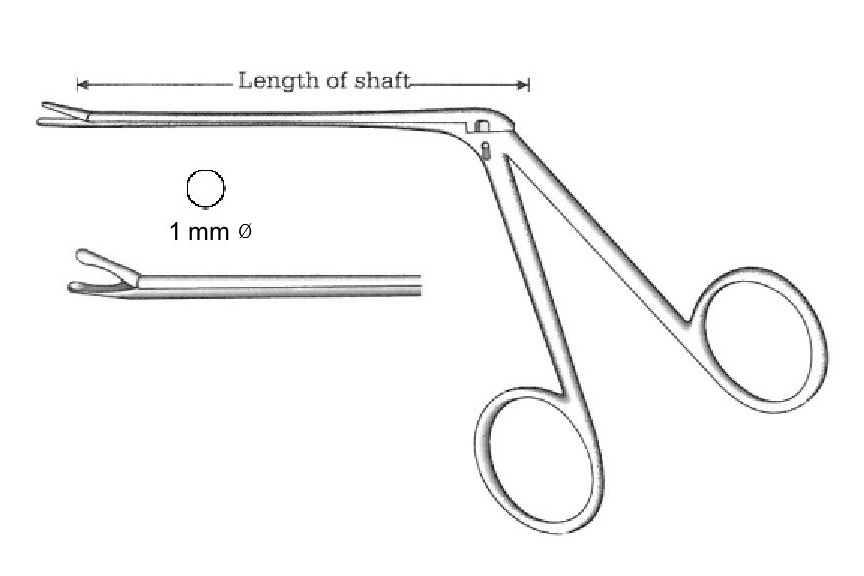 Pinza para pólipo oído Hartmann-Wullstein, diámetro = 1 mm - longitud del eje = 8.5 cm / 3-1/2&quot;