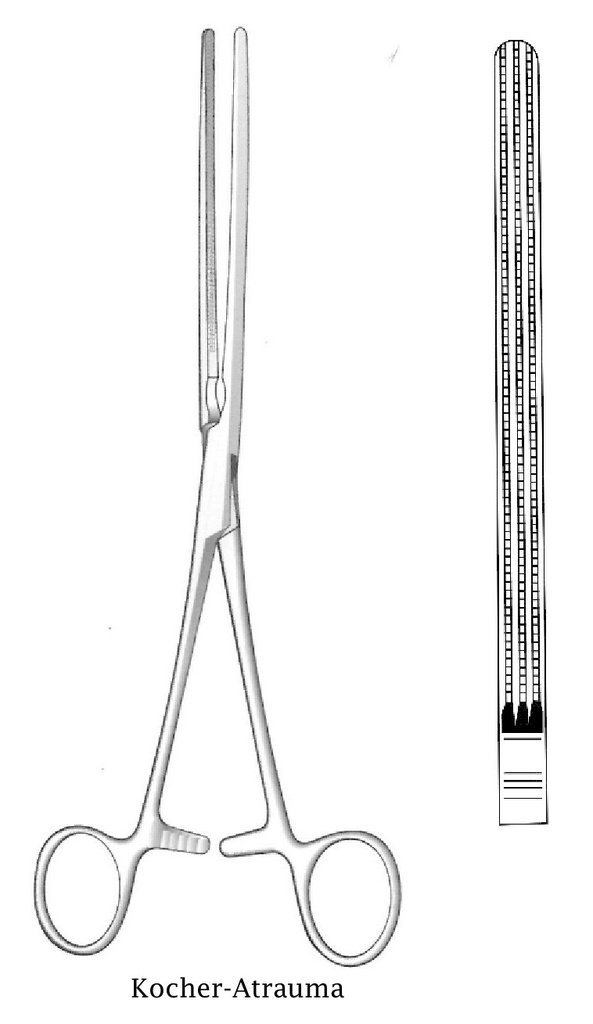 Pinza intestinal atraumática Kocher, recta - longitud = 25 cm / 10&quot;