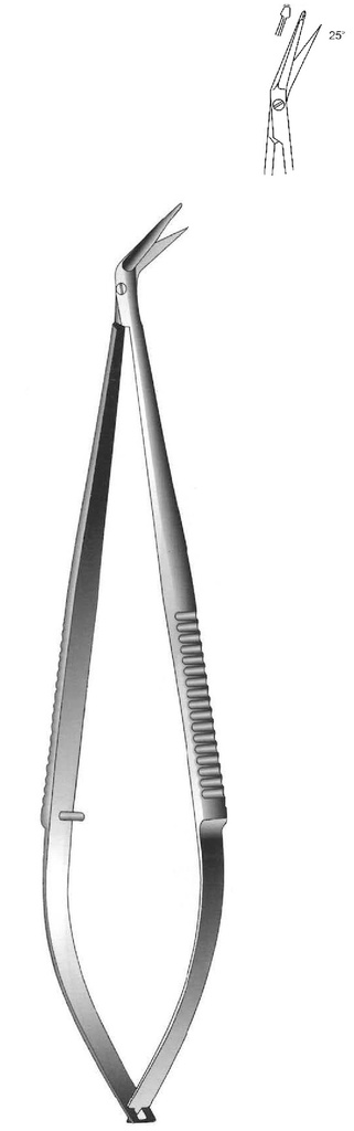 Micro tijera vascular con punta de sonda, ángulo de 25°