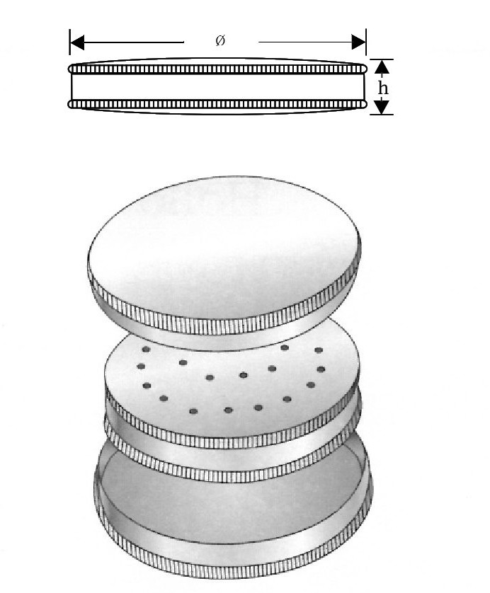 Aguja Sterilizing Case - Diámetro = 62 mm, Height = 13 mm Interior Box perforada tapa y base