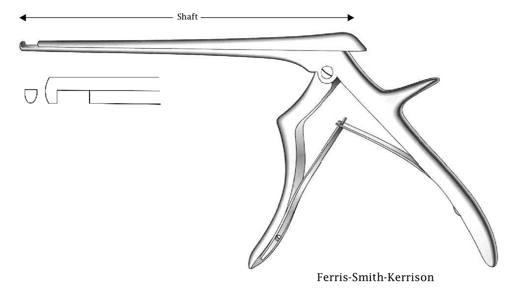 Pinza para disco intervertebral Ferris-Smith-Kerrison, corte hacia abajo, ancho de punta = 3 mm - longitud del eje = 15 cm