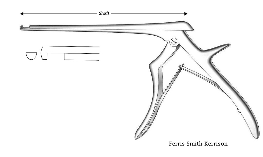 Pinza para disco intervertebral Ferris-Smith-Kerrison, corte hacia abajo, ancho de punta = 5 mm - longitud del eje = 15 cm