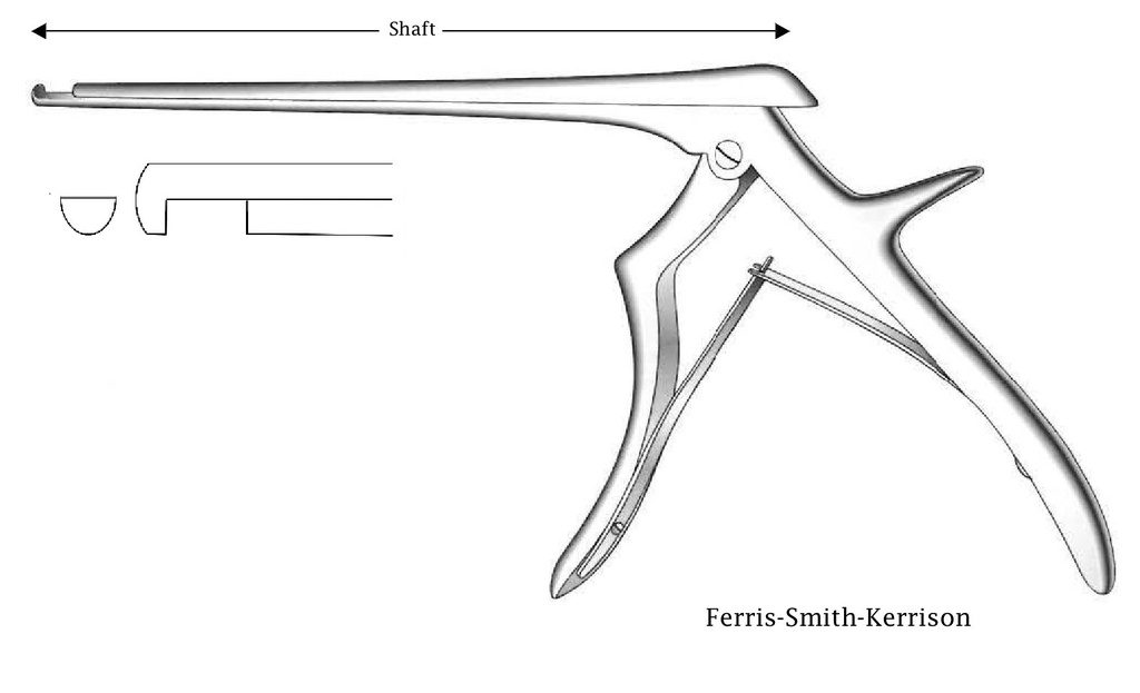 Pinza para disco intervertebral Ferris-Smith-Kerrison, corte hacia abajo, ancho de punta = 6 mm - longitud del eje = 15 cm
