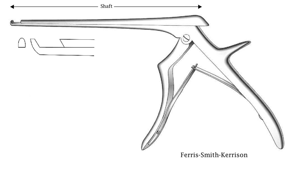 Pinza para disco intervertebral Ferris-Smith-Kerrison, corte hacia adelante, ancho de punta = 3 mm - longitud del eje = 18 cm