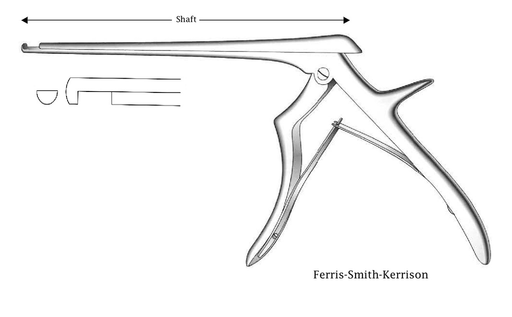 Pinza para disco intervertebral Ferris-Smith-Kerrison, corte hacia abajo, ancho de punta = 5 mm - longitud del eje = 18 cm