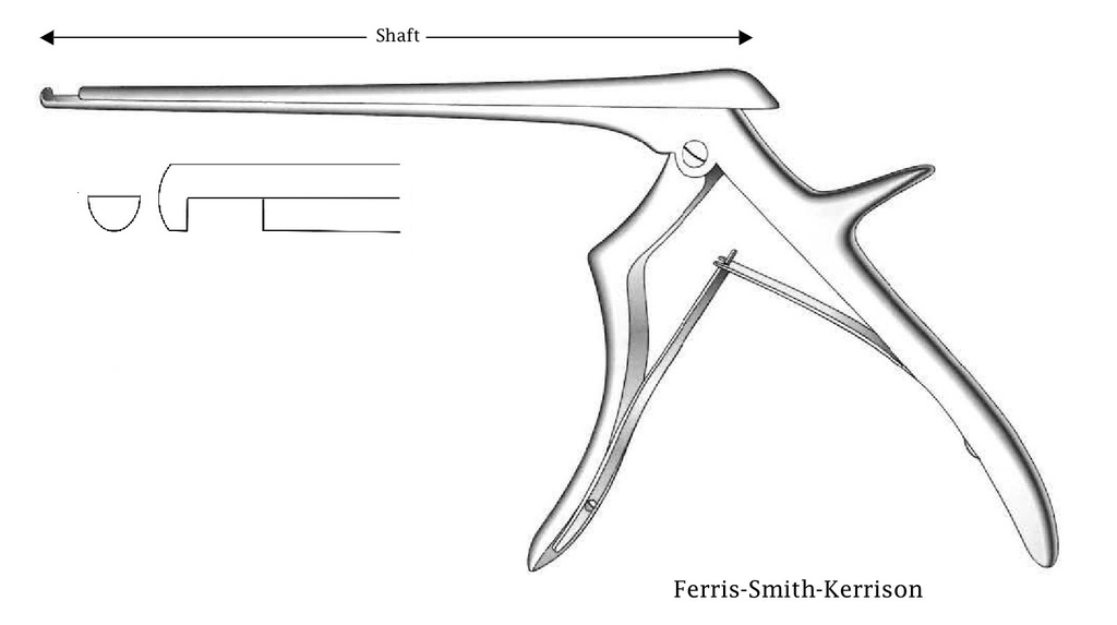 Pinza para disco intervertebral Ferris-Smith-Kerrison, corte hacia abajo, ancho de punta = 6 mm - longitud del eje = 18 cm