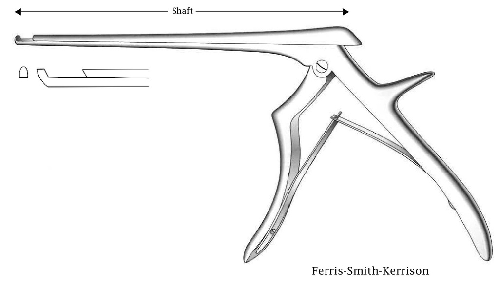 Pinza para disco intervertebral Ferris-Smith-Kerrison, corte hacia adelante, ancho de punta = 2 mm - longitud del eje = 20 cm