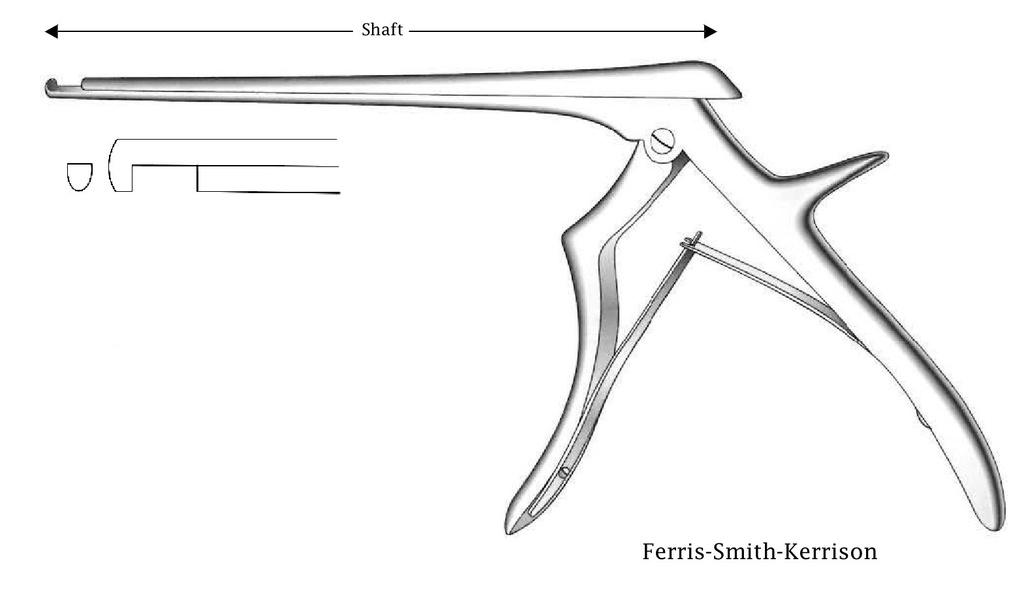 Pinza para disco intervertebral Ferris-Smith-Kerrison, corte hacia abajo, ancho de punta = 3 mm - longitud del eje = 20 cm