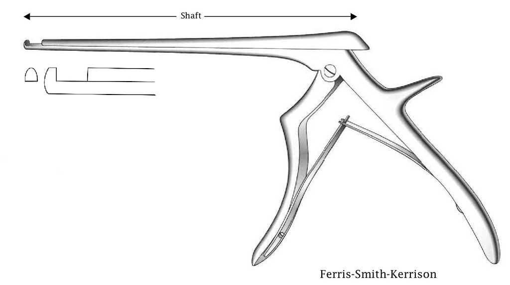 Pinza para disco intervertebral Ferris-Smith-Kerrison - longitud del eje = 20 cm, corte hacia arriba, ancho de punta = 3 mm