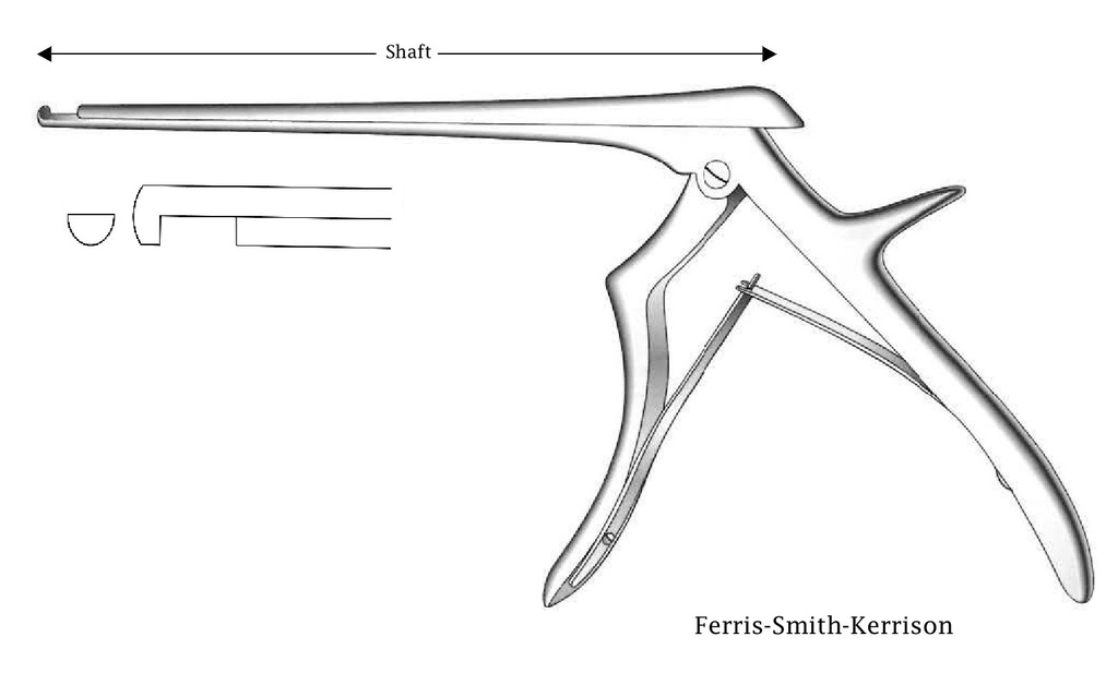 Pinza para disco intervertebral Ferris-Smith-Kerrison, corte hacia abajo, ancho de punta = 5 mm - longitud del eje = 20 cm