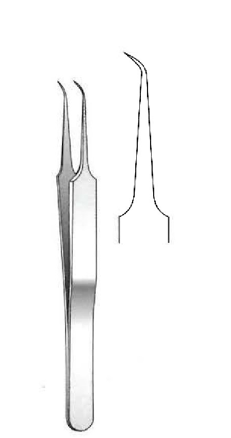 Pinza tipo joyero, diámetro = 0.3 mm, angulado