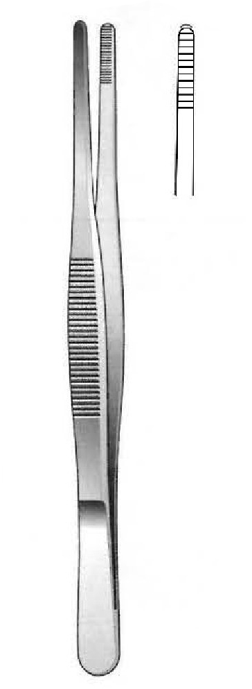 Pinza de Disección sin Dientes con Punta Recta, Mandíbulas Dentadas - Longitud de 13 cm