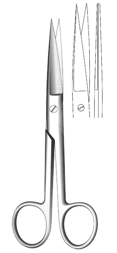 Tijera quirúrgica estándar, recta, afilada - longitud = 14.5 cm / 5-1/2&quot;