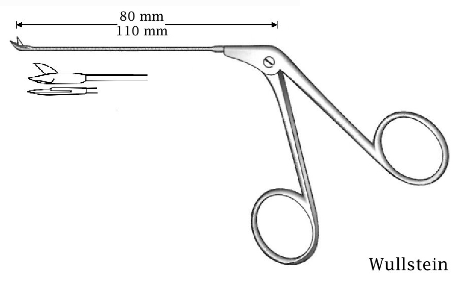 Micro tijera para oído Wullstein, recta - longitud del eje = 110 mm