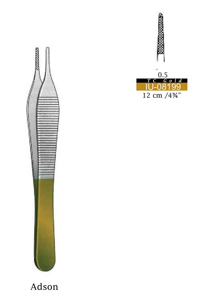 Pinza de disección Adson premium 1x2 dientes - longitud = 12 cm / 4-3/4&quot;, TC Gold