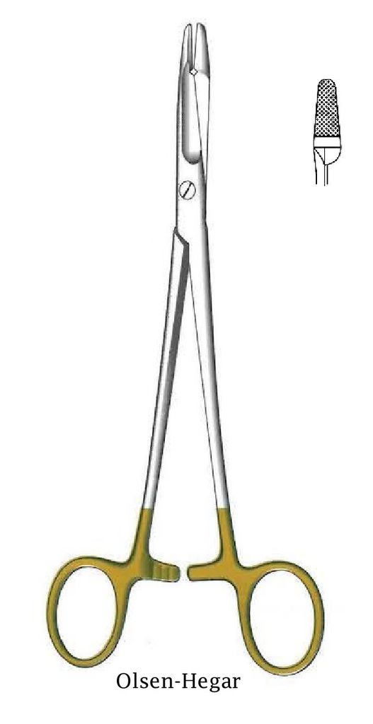 Porta agujas Olsen-Hegar premium, TC Gold - longitud = 17 cm / 6-1/2&quot;