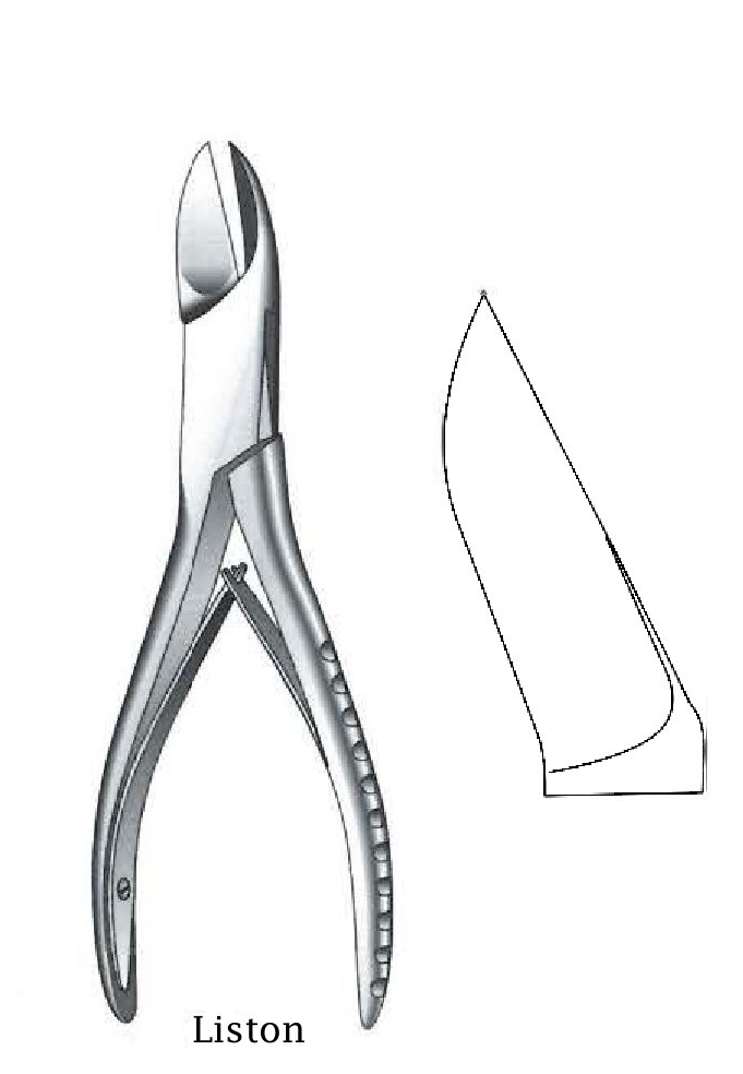 Pinza cortante para hueso Liston premium, curva - longitud = 19 cm / 7-1/2&quot;