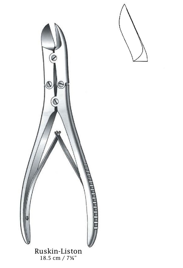 Pinza cortante para huesos Ruskin-Liston premium, curva - longitud = 18.5 cm / 7-1/4&quot;