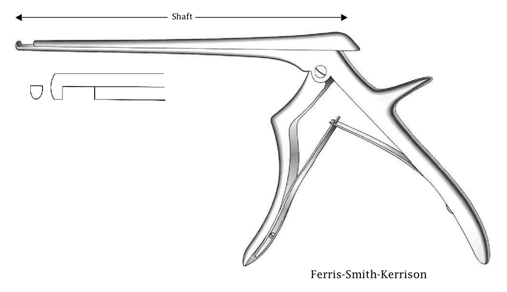 Pinza para disco intervertebral Ferris-Smith-Kerrison premium, corte hacia abajo, ancho de punta = 3 mm - longitud del eje = 18 cm